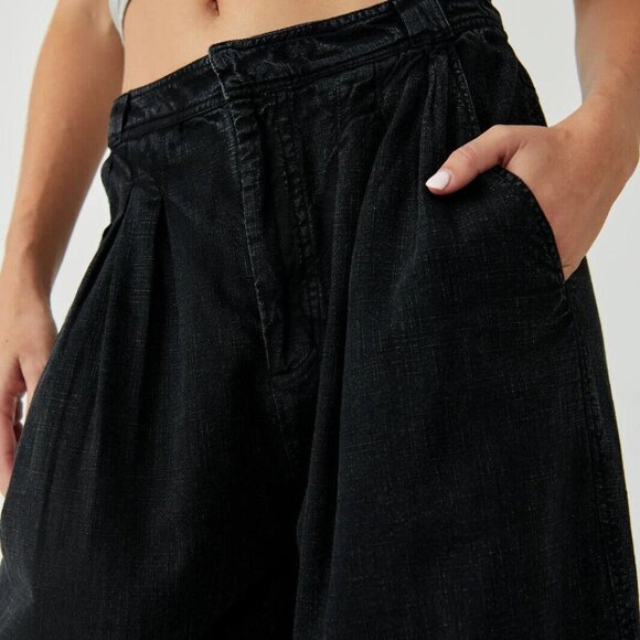 Free People Lotta Love Linen Trousers Pants High-Rise Wide-Leg Black XS-2 265257 - Picture 3 of 10
